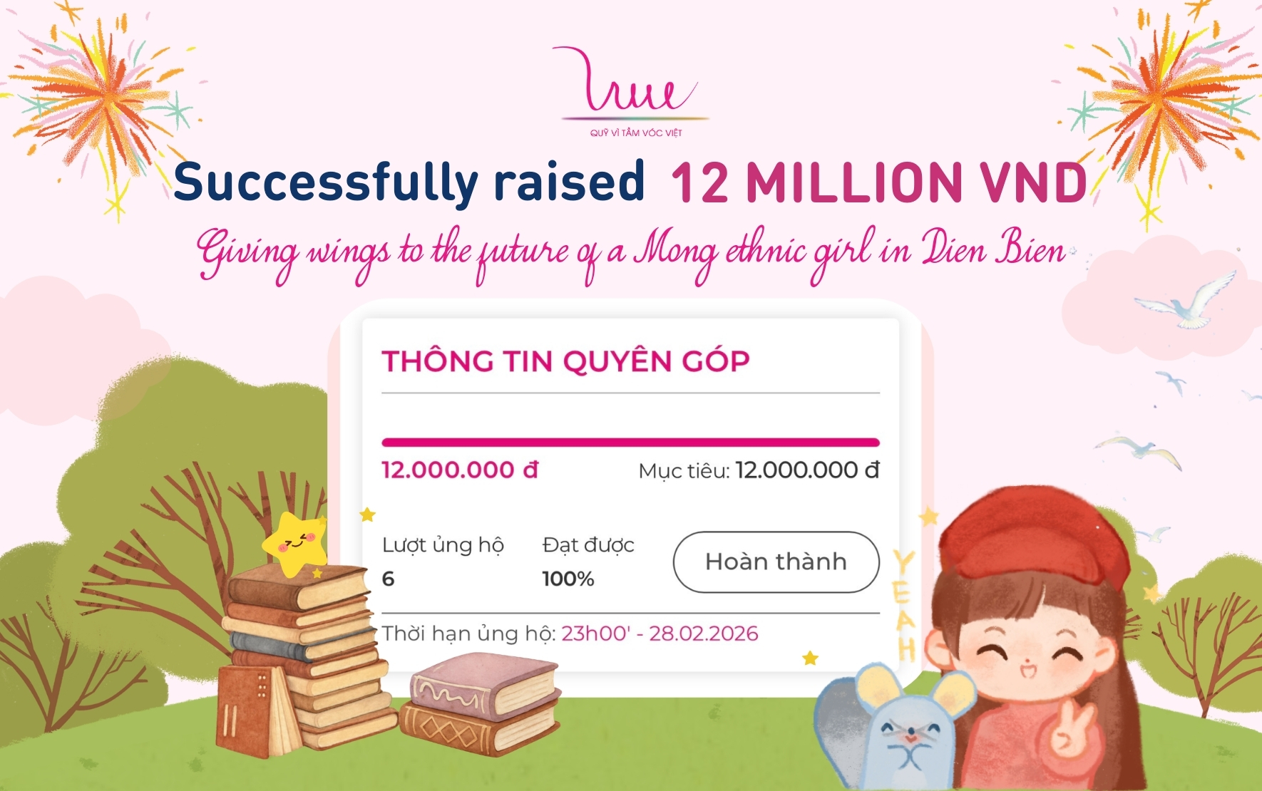 Fundraising target of 12 million VND SUCCESSFULLY ACHIEVED  - Giving wings to the future of a Mong ethnic girl in Dien Bien!